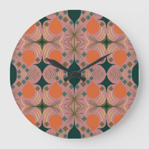 Boho Geometric Diamond Pink Large Clock