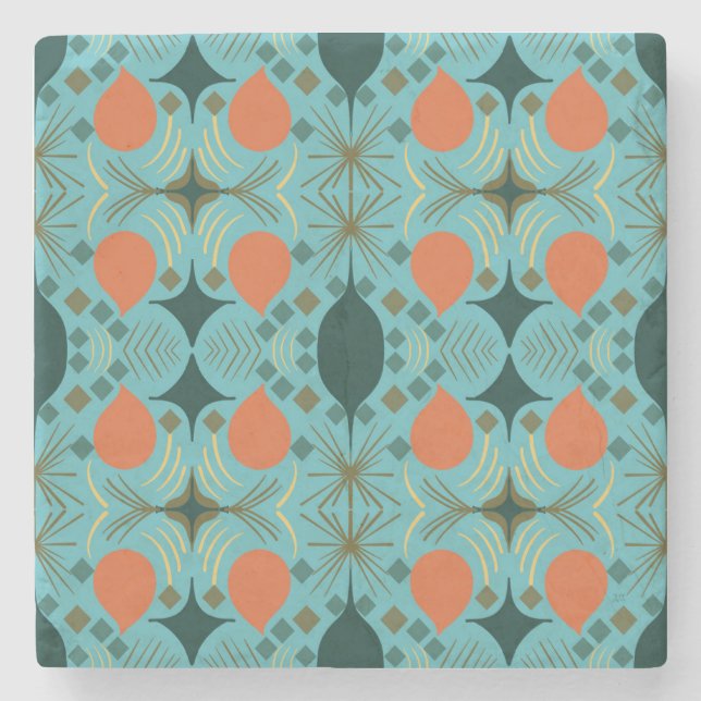 Boho Geometric Diamond Turquoise Stone Coaster (Front)