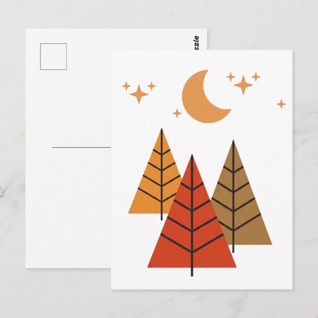 Boho Geometric Forest – Minimalist Pine Trees Postcard (Front/Back)