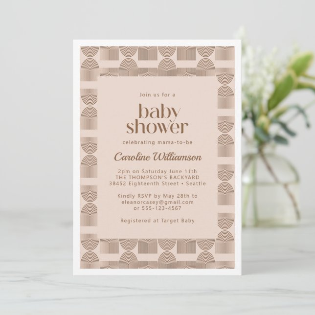 Boho Geometric Lines Terracotta Baby Shower  Invitation (Standing Front)