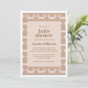 Boho Geometric Lines Terracotta Baby Shower  Invitation