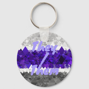Boho Geometric Mod Retro Greygender Pride Flag Key Ring