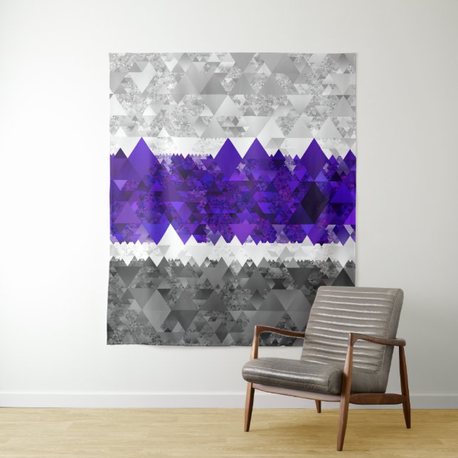 Boho Geometric Mod Retro Greygender Pride Flag Tapestry (In Situ)