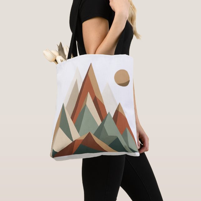 Boho Geometric Mountain Range | Minimalist Tote Ba Bag (Close Up)