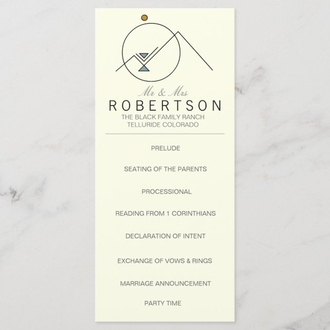 Boho Geometric Mountains | Wedding Rackcard Programme (Front)