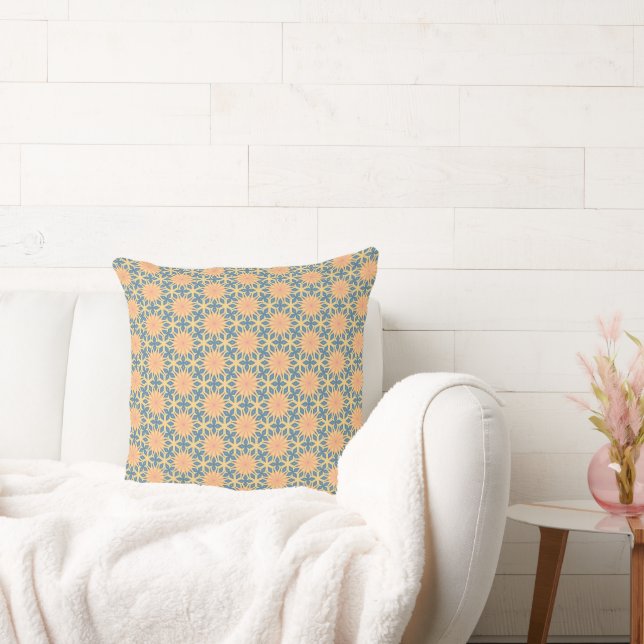 Boho, geometric orange and blue 20 inch pillow. cushion (Couch)