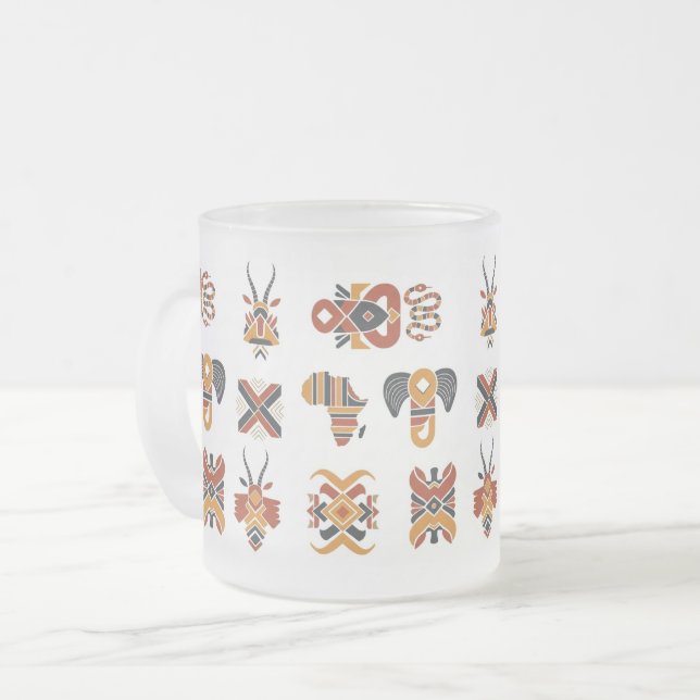 Boho Geometric Pattern Mug, Earthy Tones Cup (Front Left)