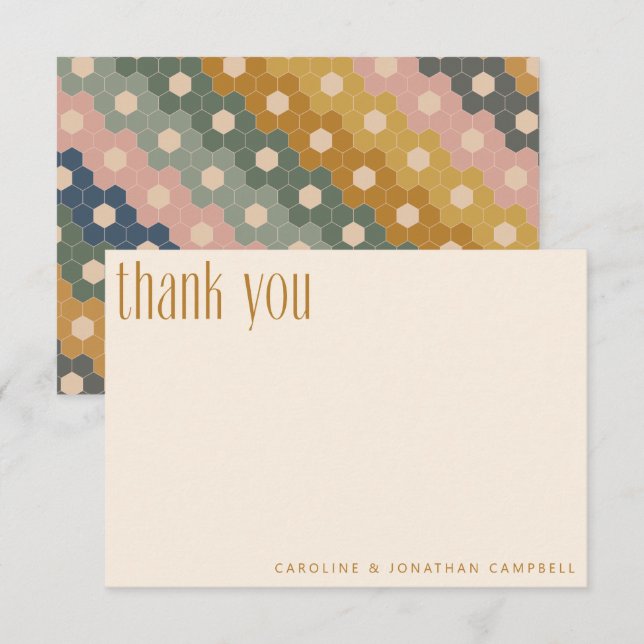 Boho Geometric Sage Yellow Wedding Custom Thank You Card (Front/Back)