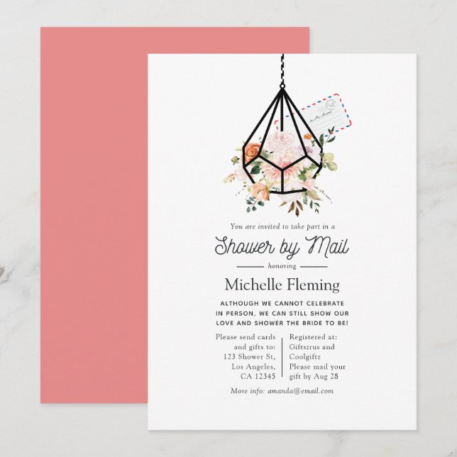 Boho Geometric Terrarium Bridal Shower by Mail Invitation (Front/Back)