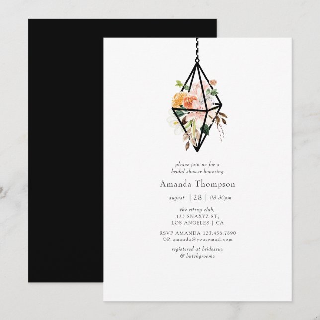 Boho Geometric Terrarium Floral Bridal Shower Invitation (Front/Back)