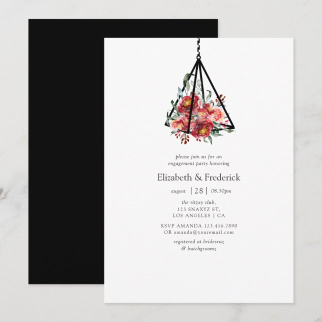 Boho Geometric Terrarium Floral Engagement Party Invitation (Front/Back)