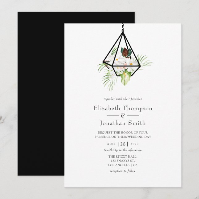 Boho Geometric Terrarium Floral Wedding Invitation (Front/Back)