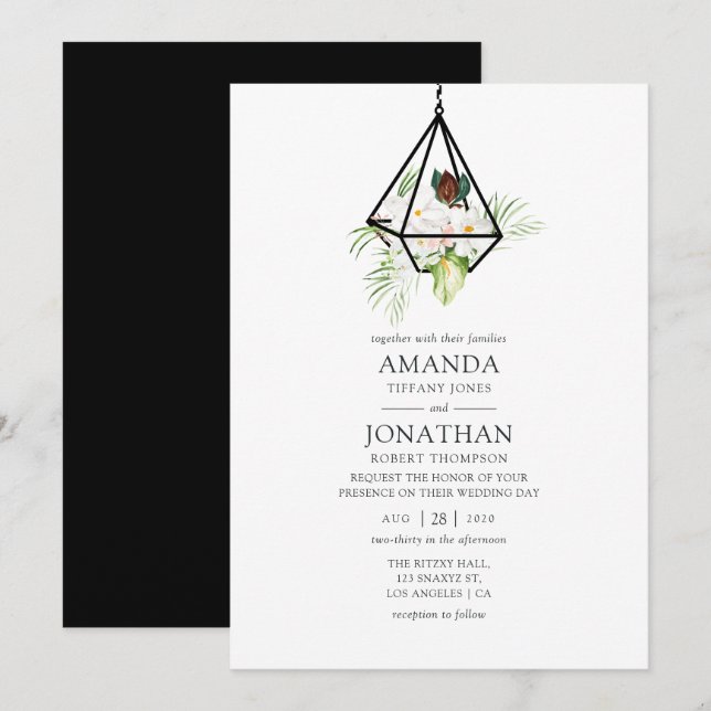Boho Geometric Terrarium Floral Wedding Invitation (Front/Back)