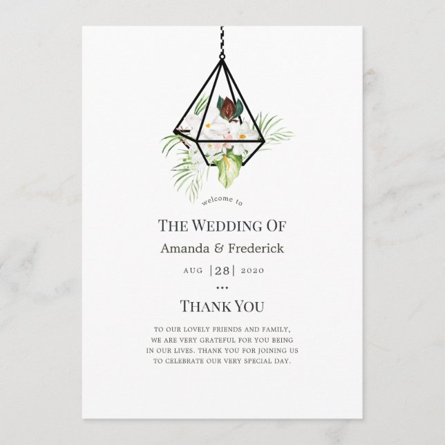 Boho Geometric Terrarium Floral Wedding Programme (Front)
