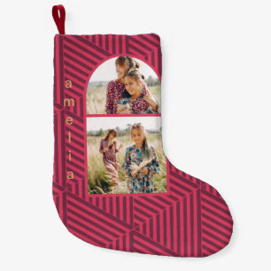 Boho Geometric Two Photo and Name Small Christmas Stocking