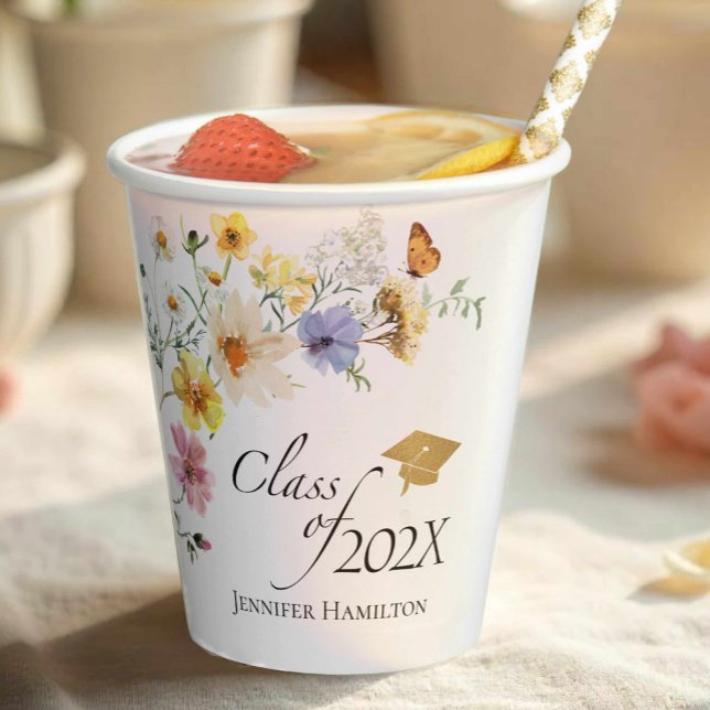 Boho Gilded Wildflower Bouquet Class of Graduation Paper Cups (Creator Uploaded)