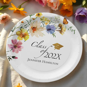Boho Gilded Wildflower Bouquet Class of Graduation Paper Plate