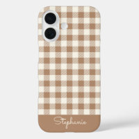 Boho Gingham Pattern Plaid Checkered Brown Name