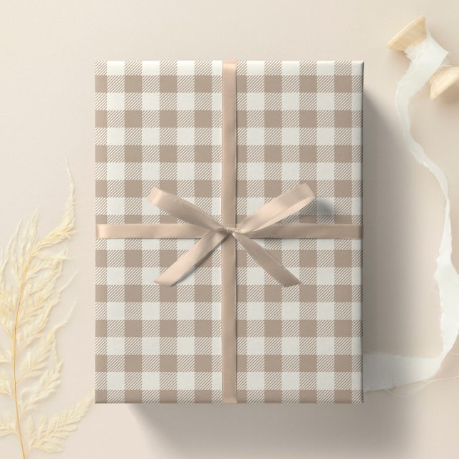 Boho Gingham Pattern Plaid Checkered Neutral Wrapping Paper (Creator Uploaded)