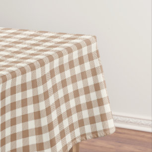 Boho Gingham Pattern Plaid Checkered Tan Brown Tablecloth