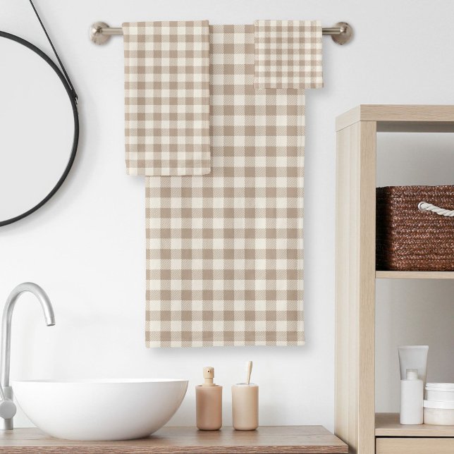 Boho Gingham Pattern Plaid Chequered Neutral Bath Towel Set (Creator Uploaded)