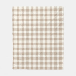 Boho Gingham Pattern Plaid Chequered Neutral Fleece Blanket