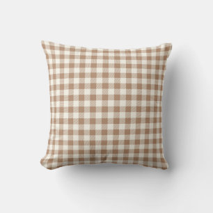Boho Gingham Pattern Plaid Chequered Tan Brown Cushion