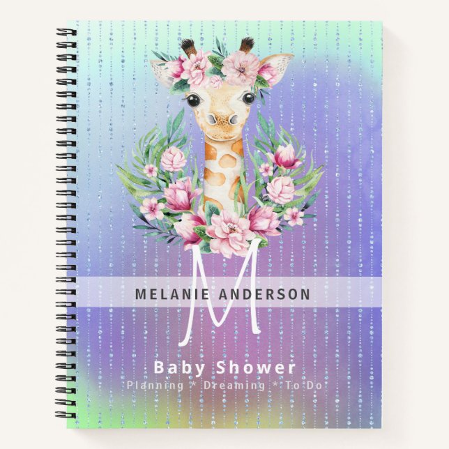 Boho GIRAFFE Baby Shower Planner Notebook Journal (Front)