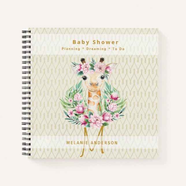 Boho GIRAFFE Baby Shower Planner Notebook Journal (Front)