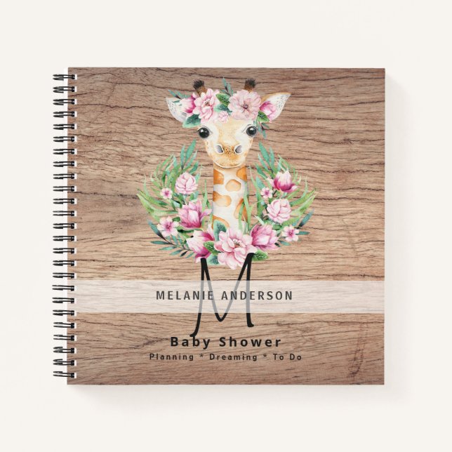 Boho GIRAFFE Baby Shower Planner Notebook Journal (Front)
