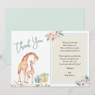 Boho Giraffe Baby Shower thank you note poem Invitation