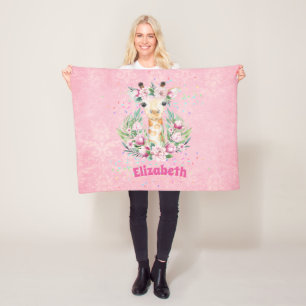 Boho Giraffe Flowers Named Girls, Teens Gifts Fleece Blanket