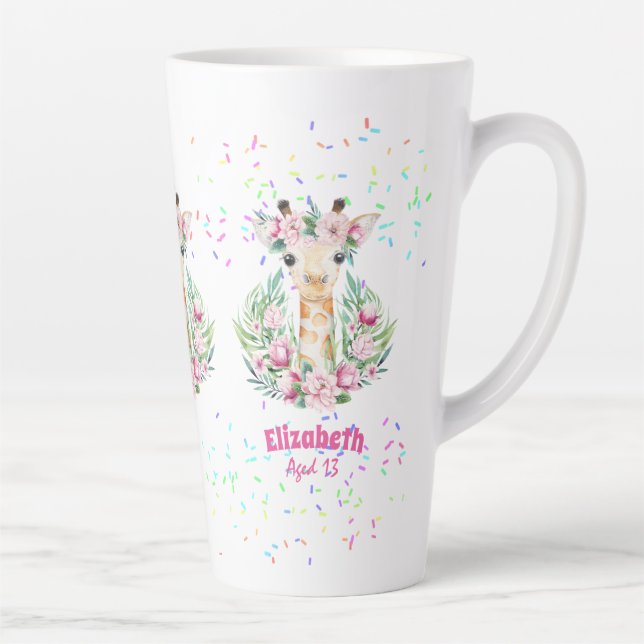 Boho Giraffe Flowers Named Girls, Teens Gifts Latte Mug (Right)