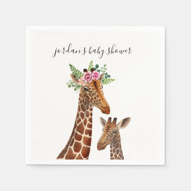Boho Giraffe Mama + Baby Shower Napkins (Front)