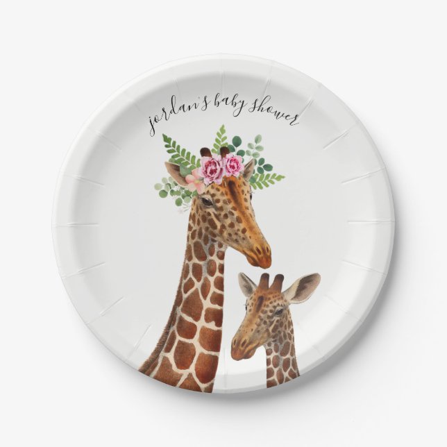 Boho Giraffe Mama +  Baby Shower Paper Plate (Front)