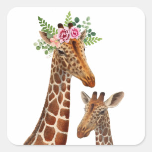 Boho Giraffe Mama + Baby Shower Square Sticker
