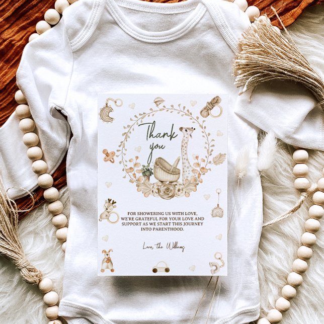 Boho Giraffe & Toys Gender Neutral Baby Shower Thank You Card (Creator Uploaded)