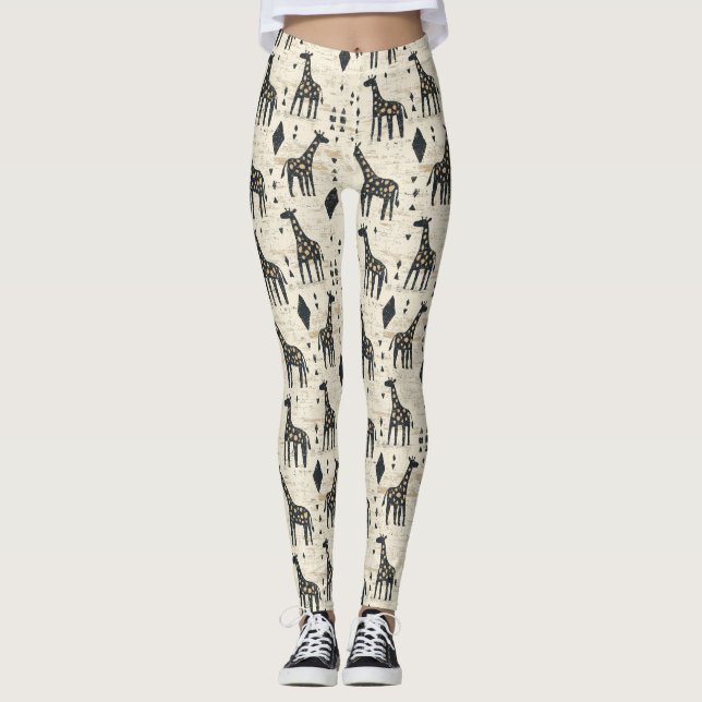 Boho Giraffe Tribal Pattern Leggings (Front)