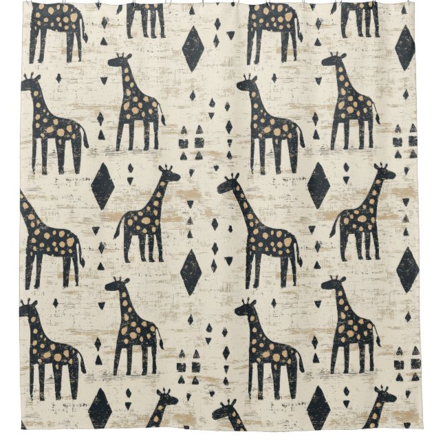 Boho Giraffe Tribal Pattern Shower Curtain (Front)