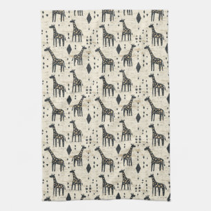 Boho Giraffe Tribal Pattern Tea Towel