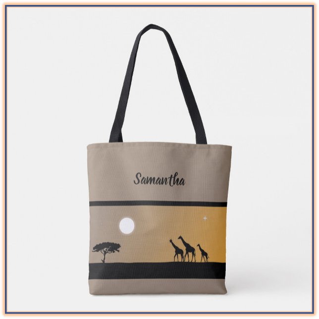 Boho Giraffes At Sunset with Full Moon Tote Bag (Creator Uploaded)