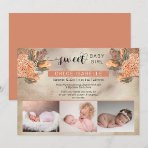 Boho Girl 3 Photo Pampas Grass   Floral Birth  Announcement