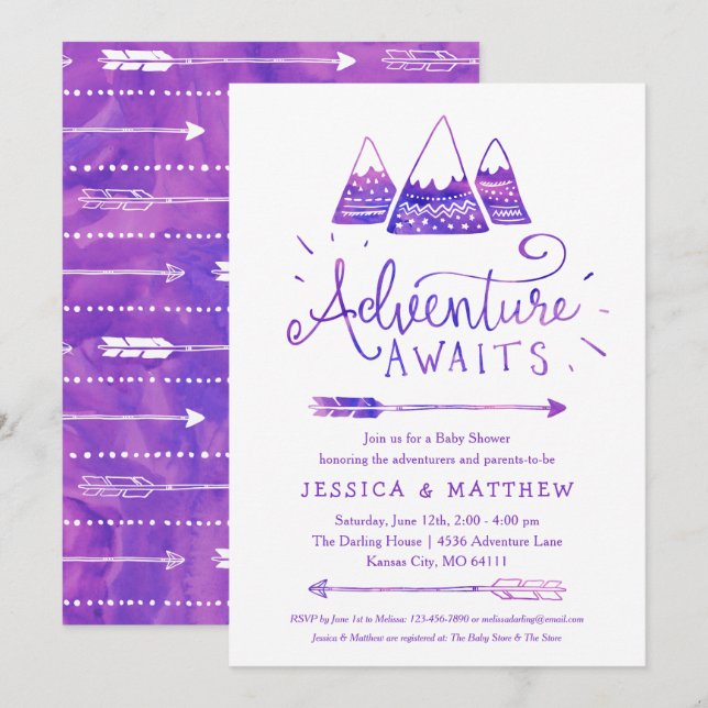 Boho Girl "Adventure Awaits" Baby Shower Invitation (Front/Back)