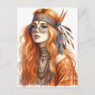 Boho Girl AI Art Bohemian Fashion Postcard