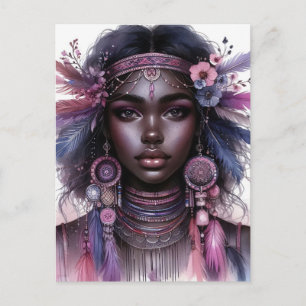 Boho Girl AI Art Bohemian Fashion Postcard