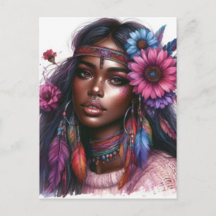 Boho Girl AI Art Bohemian Fashion Postcard