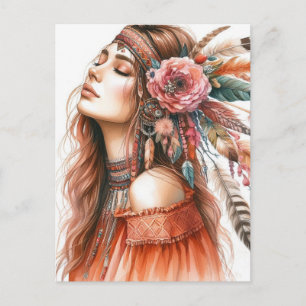 Boho Girl AI Art Bohemian Fashion Postcard