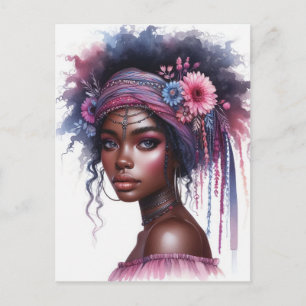 Boho Girl AI Art Bohemian Fashion Postcard