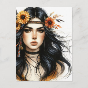 Boho Girl AI Art Bohemian Fashion Postcard