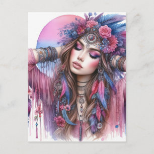 Boho Girl AI Art Bohemian Fashion Postcard